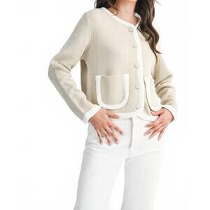 NEW CAMELLIA addison front pocket detail cardigan in taupe/ivory